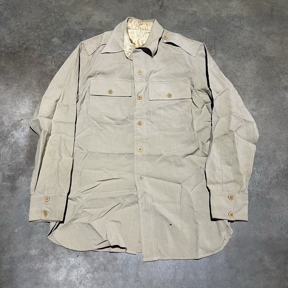 Vintage 40s Saks Fifth Avenue Beige Wool Button Up Shirt